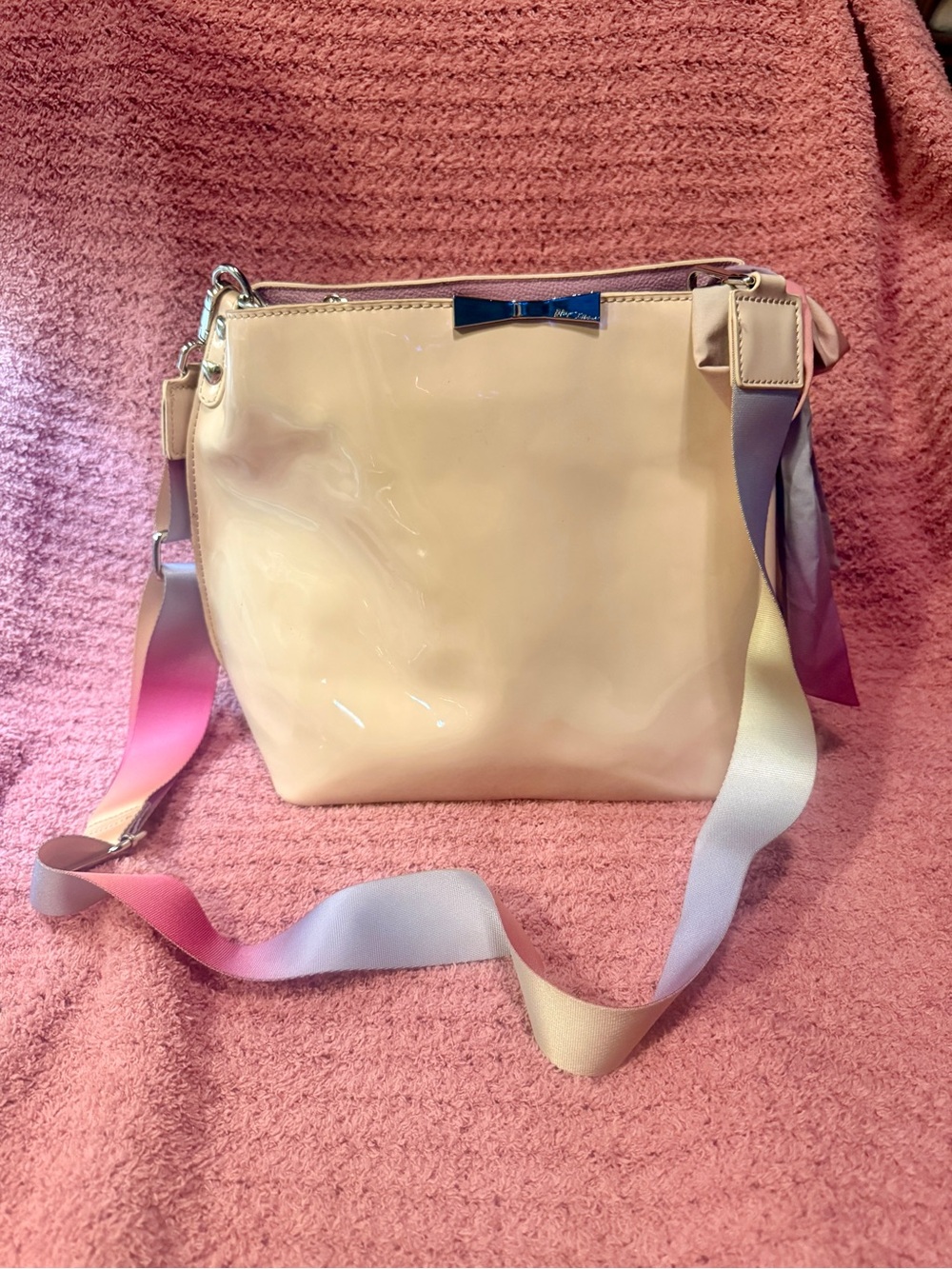 Betsey Johnson Cream Patent Crossbody with Ombre Strap